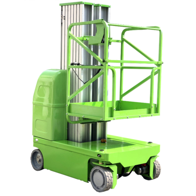 Green 9m  Double Mast Self Propelled Vertical Lift With Hydraulic Turning Wheel
